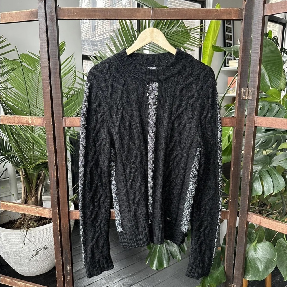 Chanel mohair blend sweater size 48 sheer mesh with silver thread mens or womens